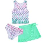 ALISISTER Girls Bathing Suits 3 Piece Swimsuit Summer Bikini Tankini Sets with Cover Up Skirt Beach Swimwear for 6-7 Years