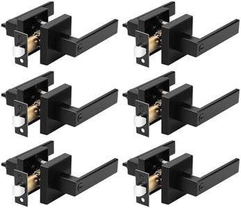 Probrico 6 Pack Square Privacy Door Levers Black Privacy Door Handles Lock Handleset Keyless Lockset Door Knobs Interior Handles for Bedroom & Bathroom