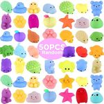 50 Pcs Mochi Squeeze Animal Toys (Random) Kawaii Squeeeze Toy Set for Kids, Mini Soft Stress Relief Toys for Halloween Party Favors, Birthday Gift, Classroom Prize, Pinata Loot Goodie Bag Fillers