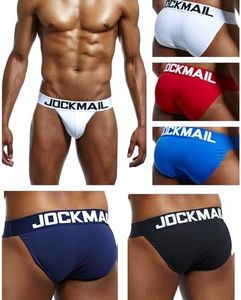 JOCKMAIL 5PCS/Pack Sexy Men Briefs Mens Underwear Pack Cotton Men's Briefs Pack, Black+white+red+navy+blue, Large
