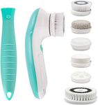 Fancii 7 in 1 Waterproof Electric Facial & Body Cleansing Brush Kit with Handle and 6 Brush Heads - Best Advanced Face Spa Scrub System (Aqua)