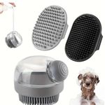 3pcs Set of Pet brushes, A Soap Dispenser Bath, A Massage & A De-Shedding Brush, Silicone Soft Bristles (Black/Grey)