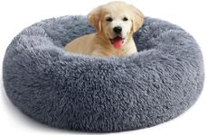 YOJOGEE Calming Donut Puppy Bed for Medium Small Dogs Cats, Fluffy Anti Anxiety Washable Non-Slip Plush Cuddler Warming Round Faux Fur Pet Bed