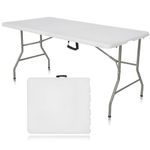 BQKOZFIN 5ft Portable Folding Table, Plastic Folding Table, Indoor Outdoor Dining Table, Heavy Duty Portable Camping Tables for Dining Parties Card Picnic Camping, White