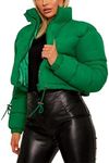 FindThy Women’s Winter Cropped Puffer Jacket Classic Long Sleeve Stand Collar Padded Down Coats(1062-Green-M-aLB)