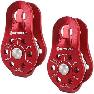 NewDoar Fixed Plate Micro Pulley,26KN CE Certified General Purpose Small Aluminum Rope Pulleys for Climbing/Aloft Work/Rappelling/Rescue Etc(26KN Red 2pcs)