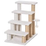 PawHut Pet Stair, Cat Tree with 4-step Climb Ladder, Scratching Posts, Platforms, Toy Ball, for Indoor Elderly Cats Kittens, White