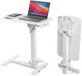 Mount-It! Foldable Overbed Table with Wheels – Height Adjustable Rolling Bedside Table, No Assembly Required, Ultra-Low Profile Base Fits Under Beds & Sofas, for Home and Hospital Use