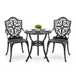 Nuu Garden Bistro Set 3 Piece Outdoor, Cast Aluminum Patio Bistro Sets with Umbrella Hole, Bistro Table and Chairs Set of 2 for Patio Backyard