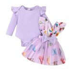 toddler girl fall outfits 6 9 Months baby dress butterfly print lace Overalls Skirt Lila ribed cotton long sleeve Romper