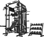 Mikolo Smith Machine with Weight Stack, Power Cage Home Gym System with LAT Pulldown & Cable Crossover, 550LBS Dumbbell Sets with Rack