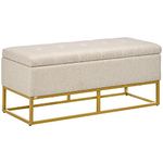 HOMCOM Storage Ottoman with Flip Top, Upholstered Storage Bench, Linen Fabric Footstool with Steel Legs for Living Room, Bedroom, Beige