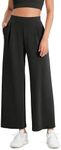 ODODOS Modal Soft Wide Leg Cropped Pants for Women High Waist Casual Relaxed Pants with Pockets, 25" Inseam, Black, Medium