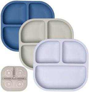 BABELIO Powerful Suction Plates for Baby and Toddler, 100% Food Grand Silicone, Divided, BPA Free, Microwave & Dishwasher Safe, Stay Put, 3 Pack