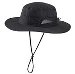 Connectyle Men's UPF 50+ Wide Brim Boonie Hat Breathable Fishing Hiking Sun Hat, Black, Large