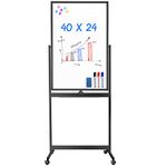 Magnetic Mobile White Board, 40 x 24 Double Sided Dry Erase Board Rolling Whiteboard Aluminum Frame Standing Whiteboard on Wheels(Black)