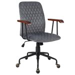 COSTWAY Velvet Office Chair, Ergonomic Swivel Computer Desk Chair with Rubber Wood Armrests, Adjustable Rolling Rocking Executive Task Chairs Tufted Leisure Seat for Home Office Bedroom (Grey)