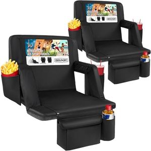 Overmont 2PCS Stadium Seat with Back Support - 2.8'' Padded Cushion 6-Position Recliner Bleacher Seat with Dual Hooks Backpack Straps Cup Holders Pockets - Portable Stadium Chair for Sports Concerts