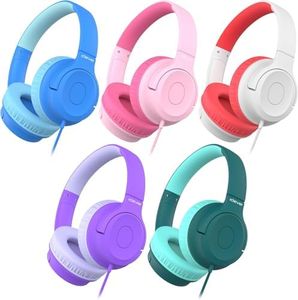 iClever Kids Headphones for School K-12, 85dBA Safe Volume, Tangle Free, 3.5mm Jack, HD Stereo, Swivel Folable Kids Headphones with Cord for Classroom/Student/Tablets/Laptop, Bulk 5Pack