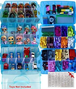 HOME4 No BPA 60 Adjustable Compartments 6 Layers Stackable Storage Container Organizer Carrying Display Case, Compatible with Small Toys LOL, Shopkins, OMG (Dolls Not Included) (Blue)