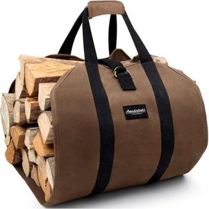 Amagabeli Large Canvas Log Carrier Bag 39”x18” Durable Waterproof Fireplace Log Holder Baskets Log Storage Indoor Wood Baskets for Logs Firewood Basket Outdoor Wood Storage Waxed with Padding Straps