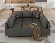 LLappuil Modular Sectional Sofa Faux Leather Sleeper Sectional Couch with Storage Convertible 9 Seats Modular Sofa Bed for Living Room, Dark Grey