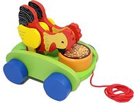 Prime Choice Toys Wooden Drum Musical Pull Along Toy, Baby Early Walking Pull Toy, Rope Toy for Babies, Walking Toy Vehicle for Babies Wood, Multi Color (Pack of 1) (Hen)