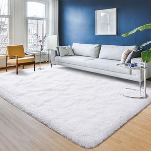 Przemy 5 x 8 Feet Large Living Room Rug, Soft Fluffy Shaggy Area Rugs for Bedroom, White Plush Throw Rug Fuzzy Carpets for Kids Room Girls Boys Dorm Nursery Indoor Home Decor