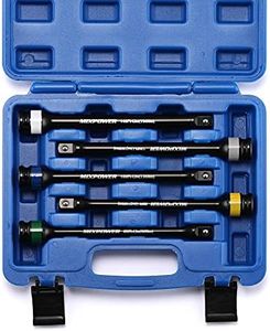 MIXPOWER 5 Piece 1/2" Drive Torque Limiting Socket Extension Bars, CR-MO, 8 Inch Long, Impact Grade Bars -Color Coded for Easy Identification, 65 to 140 Ft-Lbs, Impact Torque Limiter Set