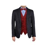 EGE2B04B-M Red Excellent Paisley Microfiber Waistcoat Pre-tied Bow Tie Set Fabric Waistcoats Vest By Epoint