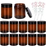 8 oz Amber Glass Jars with Lids,12 Pack Empty Cosmetic Containers with Inner Liners and Black Lids,Refillable Round Cream Jars for Lotion