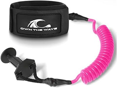 Own the Wave Premium Coiled Bodyboard Leash - 4' Boogie Board Strap and Double Anti Rust Swivels with Triple Rail Saver - Ankle Strap (Bright Pink)