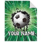 Custom Soccer Blanket Gifts with Name - 50x60 Inches Sports Throw Blanket for Soccer Lover, Kids, Adults, Teens, Girls & Boys - Green Soft Fuzzy Blankets for Couch, Sofa & Bed