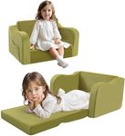 MeMoreCool Fold Out Kids Couch Toddler Chair, Comfy Baby Sofa Kid Lounge Chair for Toddlers 1-4, Convertible Child Recliner Foldable Children Couch Bed, Pull Out Chair for Boy Girl, Green