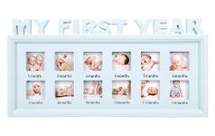 Store2508 My First Year Baby Keepsake Photo Frame Gift for Newborn Baby (Blue)