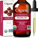 Certified Organic Jojoba Oil 60ml | 100% Pure Natural Cold Pressed Unrefined, Hexane Free Carrier Oil | for Hair Face & Nails | Cliganic 90 Days Warranty