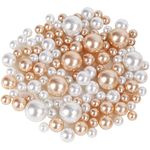 Belle Vous Round Artificial Pearls (120 Pack) - 3 Sizes, Smooth Plastic White & Gold Beads - Decorative Gems for Weddings/Party Table Scatter, or Centrepiece Floating Vase Filler Stones