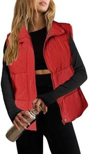 Zeagoo Women Puffer Vest Lightweight Stand Collar Sleeveless Winter Warm Zip Up Padded Outerwear Jackets with Pockets Red L
