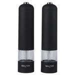 Salter 7524 BKXR Electric Salt & Pepper Grinder Set - Matt Black Soft-Touch, Push Button Operation, Battery Powered, Ceramic Mechanism, Adjustable Fine To Coarse Grind, 66g Rock Salt/30g Peppercorns