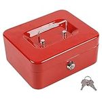 1x Red 20.5cm Metal Cash Box - Lockable Metal Petty Coin Notes Money Key Lock Safe Safety Storage Tin - By Ashley