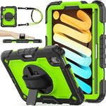 SEYMAC stock Case for iPad Mini 6th Generation 8.3'', [Full-Body] Drop Proof Armor Case with 360° Rotating Stand [Pencil Holder][Screen Protector] Hand Strap, Green+Black