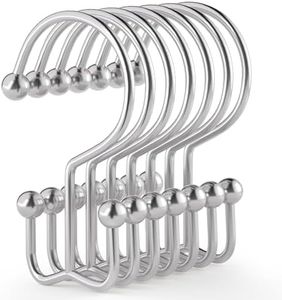 Goowin Shower Curtain Hooks, 12 Pcs Shower Curtain Rings, Durable Rust Proof Silver Shower Curtain Hooks, Shower Rings for Curtain, Double Glide Shower Curtain Hooks for Shower Curtain Rods, Chrome