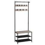 VASAGLE Coat Rack with Shoe Storage, Hall Tree, Coat Stand for Hallway with Shoe Bench and Shoe Rack, 9 Movable Hooks, Top Bar, Bedroom, Industrial, Greige and Black HSR411B02