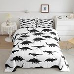 Erosebridal Dinosaur Comforter Set Dino Silhouettes Bedding Queen Size, Wildlife Animals Black White Duvet Sets for Kids Boys Adult Bedroom Decor Dinosaurs with 2 Pillow Cases (JCX4806LHM-BZ_USq)