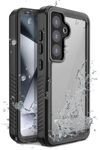 MOTIVE S24 Waterproof Case - IP68 Water Resistant - Military Grade Protection - Camera Lens Protector - Dust Resistant- S24 Case with Built in Screen Protector Black-Clear