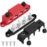 Joinfworld Bus Bar 12V 250A Power Distribution Block with 4 x 5/16" Studs 12 Volt Automotive Marine Battery Busbar Terminal Block with Cover - Negative&Positive