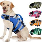 Kuoser Dog Life Jacket with Reflective Stripes, Adjustable High Visibility Dog Life Vest Ripstop Dog Lifesaver Pet Life Preserver with High Flotation Swimsuit for Small Medium Large Dogs Bluecamo S