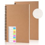 Tikplus A5 Squared Paper Notebook, 2 Pack, 120 Pages/ 60 Sheets, Kraft Cover, Grid Spiral Notebooks, 100gsm Thick Paper, Wirebound Journal for Office,Travel, School, Diary, Drawing