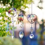 H&D HYALINE & DORA Handmade Chakra Suncatcher Window Hanging Crystal Drop Prism Ornaments,Pack 3pcs