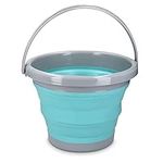 Navaris Collapsible Bucket with Handle - 1.3 Gallon (5L) Portable Pail for Camping, Beach, Gardening, Fishing, Water, Washing - Teal Blue